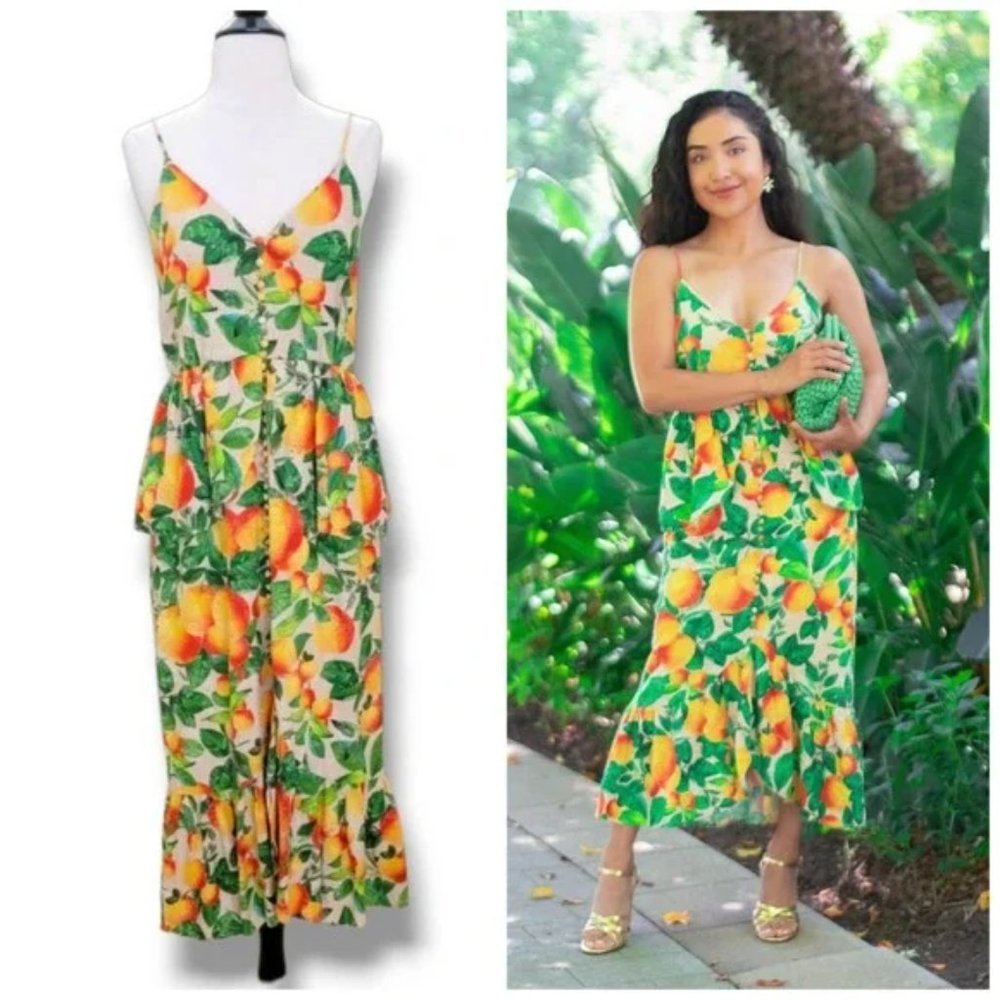 Farm Rio Sands Linen Tropical Midi Dress Size XS